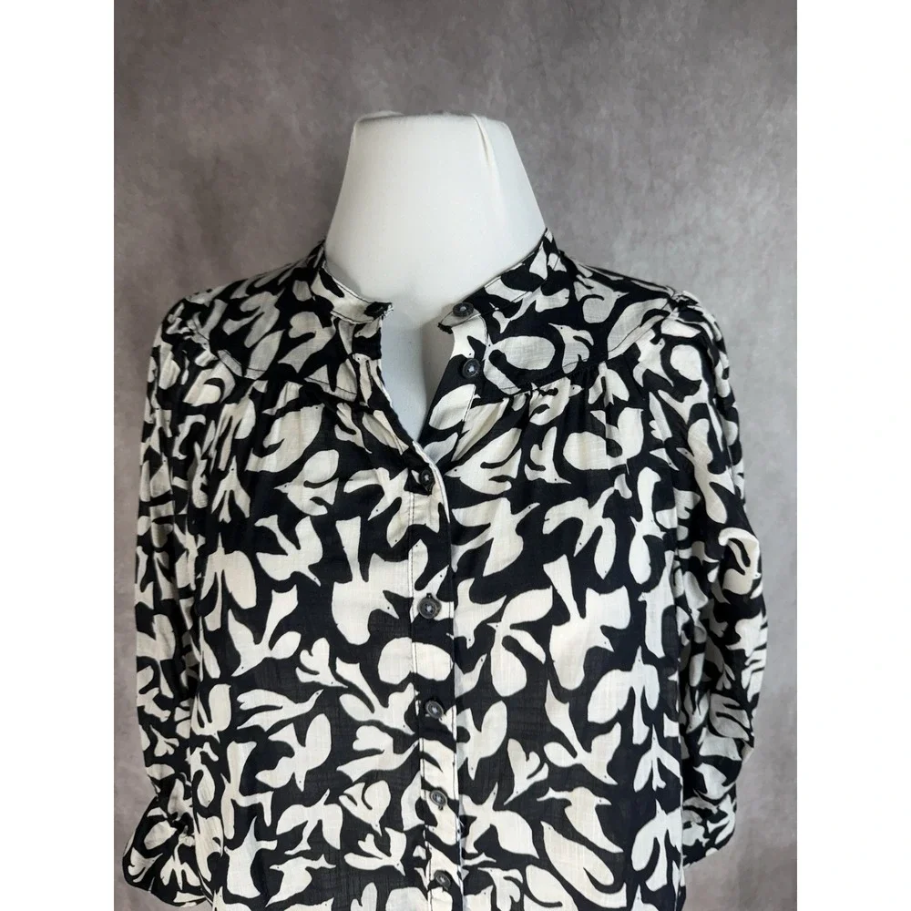 Danielle Knoll x Anthropologie Cotton Bird Print Puff Sleeve Blouse Size XS - Picture 3 of 8